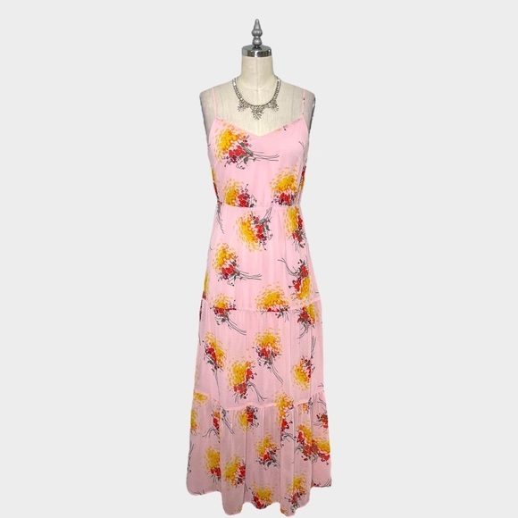 J. Crew Pink Sunburst Bouquet Tiered Maxi Dress Sundress 0 XS - Picture 3 of 11